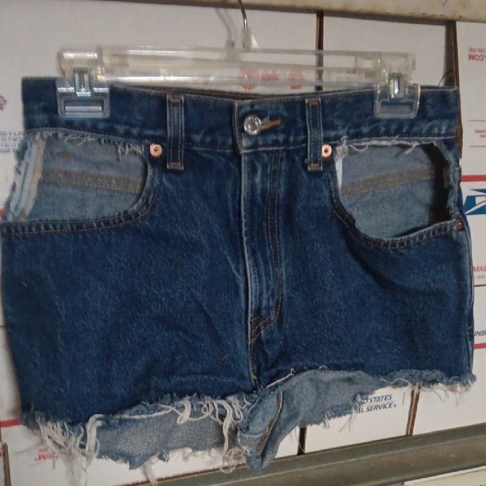 Levi's 569 Student Size 28 Distressed  Dark Blue Frayed Jean Shorts (SKU 502)